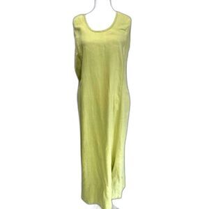 Flax 100% linen maxi dress casual summer classic summer vacation green Women S